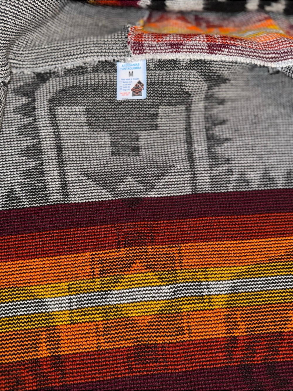 Handmade Ecuadorian Wool Zip-Up Hoodie Sweater Jacket Brand New | Size M - Picture 4 of 7